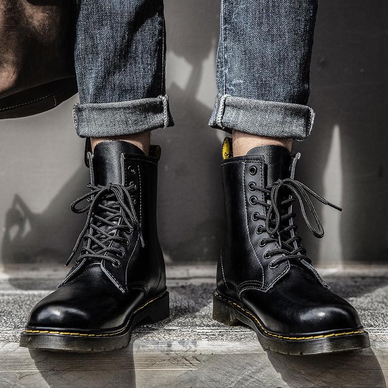 Men High-top Martin Boots British Style Couple Breathable Work Boots All-match Waterproof Thick Bottom Outdoor Shoes Autumn Winter