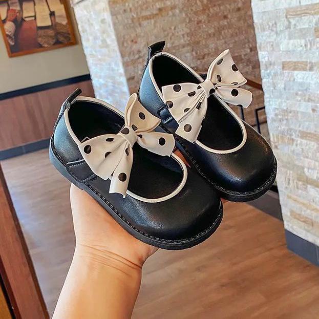 Girl's Bowknot Square Mouth Shoes Velcro Soft Soled Little Student Shoes Kindergarten Baby Girls' Shoes Light Princess Shoes