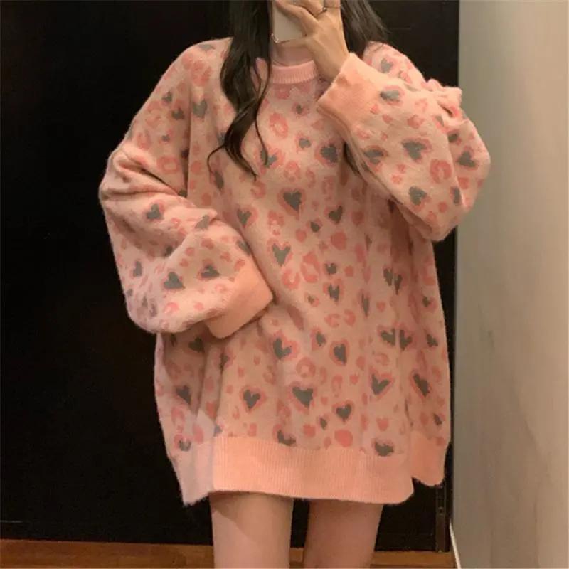Sweater Women Pink Street wear Harajuku Pullover Loose Knitwear Lazy Style Top Trendy Sweater Autumn and Winter Y2K Fashion