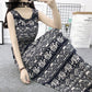 WTEMPO Fashion Summer National Style Floral Dress Seaside Holiday Dress Large Size Print Long Skirt