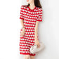 Round Neck Heart Pattern Short-sleeved Dress Drape Thin Temperament Elegant Straight Skirt Women's Summer Loose and Thin Printed Dress