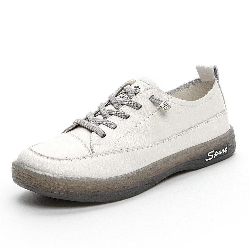 Loafers Ladies Genuine Leather Large Size Spring Lace-up White Shoes Women Fashion Casual Soft Sole Flat Shoes Women