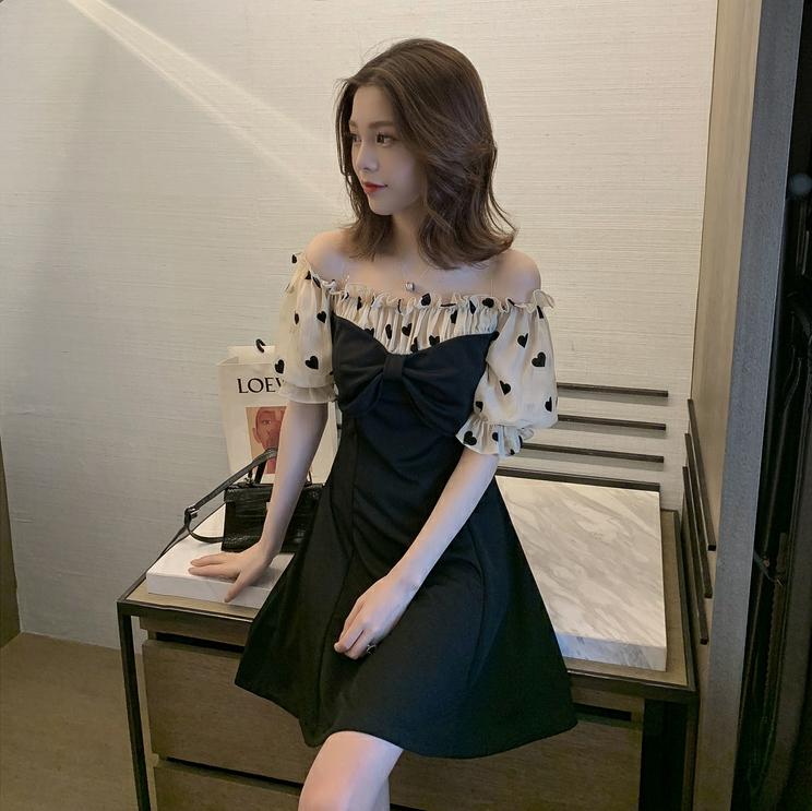 Streetwear Dress Women Summer Polka Dot Transparent Mesh Short Sleeve Spliced A Line Bow Tie Dress