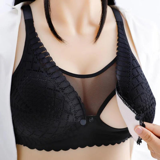 Breast Feeding Bra Gathers Anti Sagging Pregnant Women's Bra, Postpartum Feeding Underwear, Front Buckle, Thin Without Steel Ring