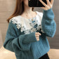 Spring and Autumn Loose Sweater Outer Wear Doll Collar Knitted Top Cute Style Lace Collar Female Sweater