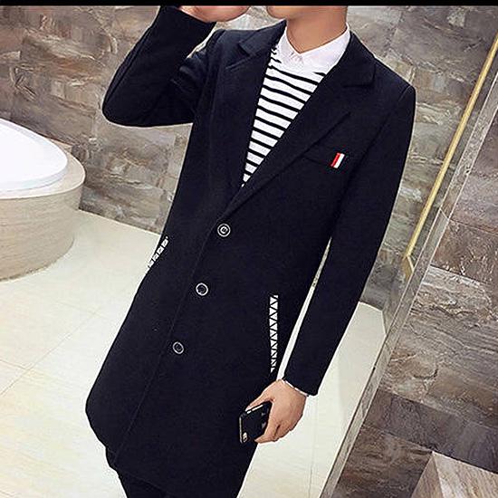 Winter Wool Jacket Men's Wool Coat Casual Slim Woolen Coat Men's Long Cotton Collar Trench Coat