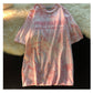 Tie-dye Gradient Embroidery Short-sleeved T-shirt Men Pink Wild Small Fresh Retro Half-sleeved Tide