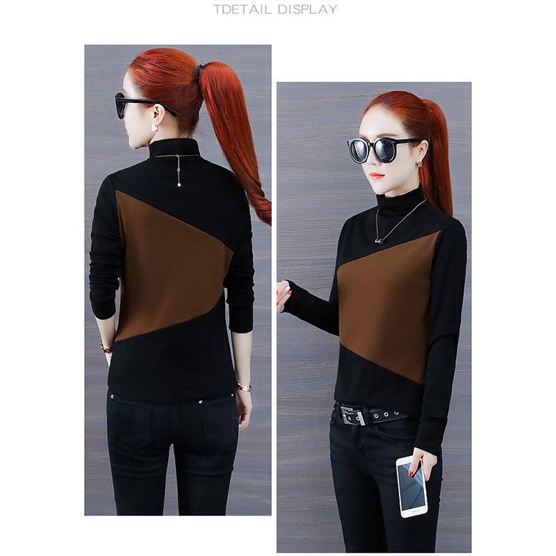 Women's contrast Slim Sweater Thick Winter Female Velvet Turtleneck Pullovers Long Sleeve Warm