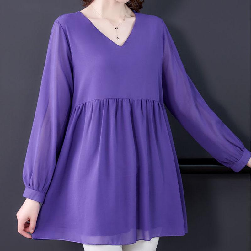 Fall Summer Women's Chiffon Sexy See Through Mesh Blouse Long Sleeve Transparent Solid Color Elegant TShirt Ladies Tops Pullover