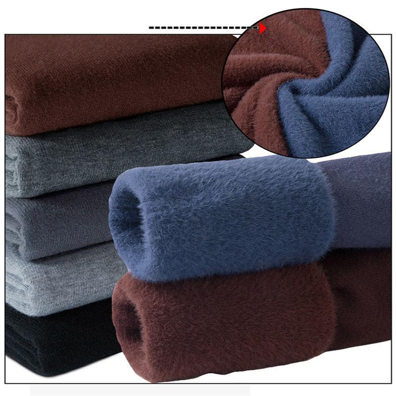 Autumn and Winter Half Turtleneck Sweater Men's Slim Plus Velvet Thick Pullover Sweater