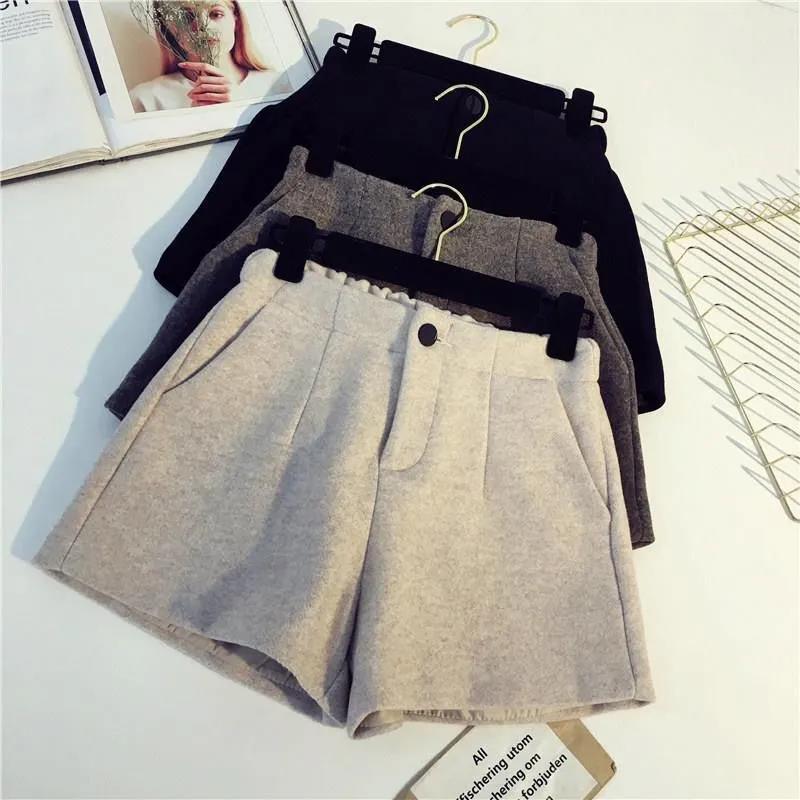 Autumn and Winter New Thick Woolen Shorts Women Korean Version of Loose High Waist Wide Leg Pants Casual All-match Outer Wear Boots Pants