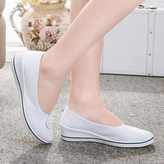 Old Beijing Cloth Flat Shoes Women's Casual Shoes Solid Color Wedge Heel Slip-on Shoes Non-slip Breathable Shoes High-quality Canvas Shoes