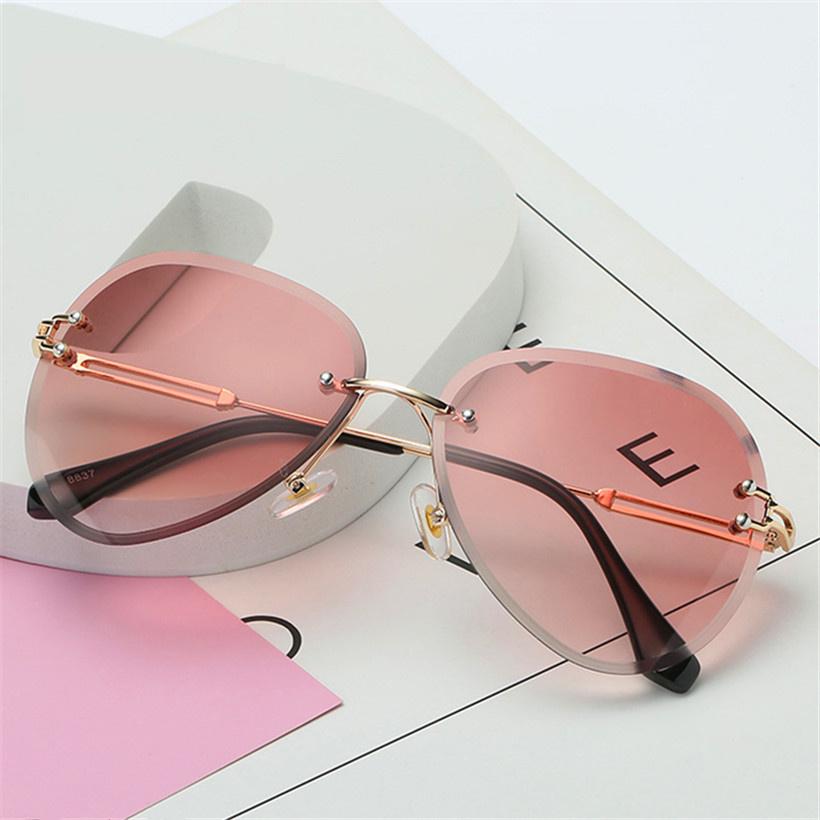 Rimless Sunglasses Women Fashion Designer Sun Glasses Metal Farme Gradient Shades Cutting Lens Famal
