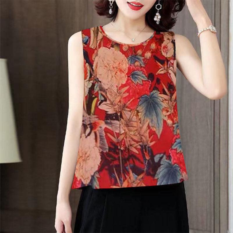 Summer Thin Vest Women's Age-reducing Mother Wear Suspenders Cool Fashion All-match Top Shirt
