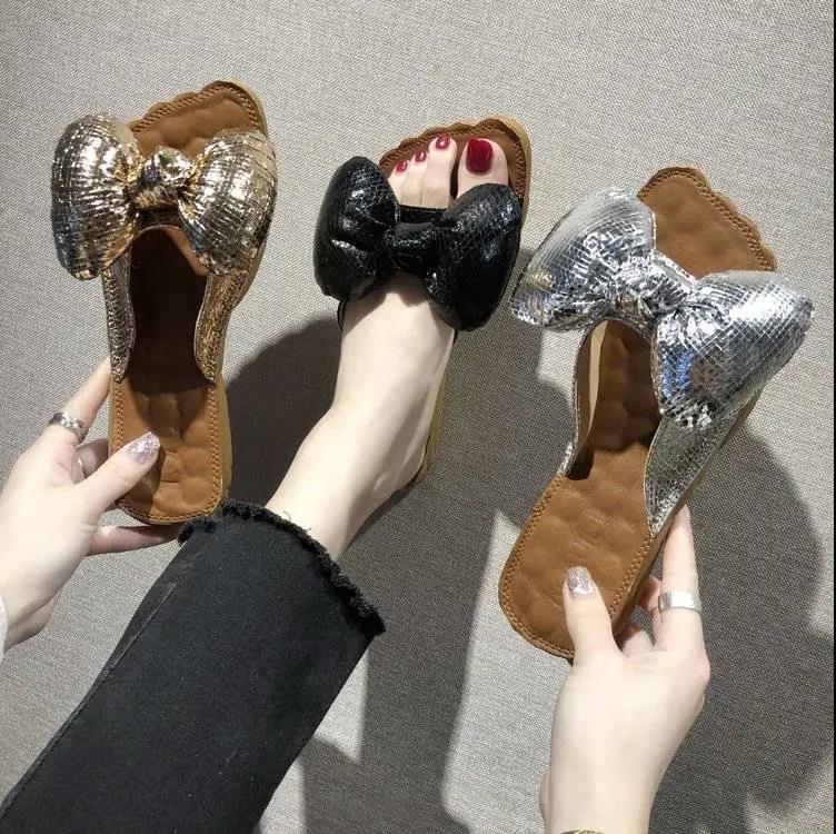 Women's Fashion Slippers Bowknot Design Slippers Lightweight Casual Flat Shoes Soft Soled Shoes