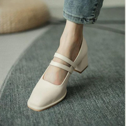 Single Shoes Women's Autumn One-step Thick Heel Casual Sweet Shallow Mouth Square Toe All-match Mary Jane Shoes Women