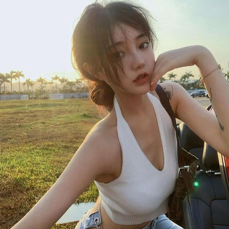 Knitted Small Suspenders with Bottoming Halter Neck Wrapped Chest Sexy Ins Style Trend Elastic Vest Women's Bra