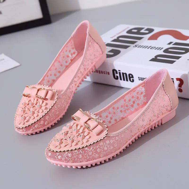 Spring Summer Slip-on Shoes Comfortable Lace Breathable Flat Shoes Female Solid Color Mesh Bow Casual Shoes