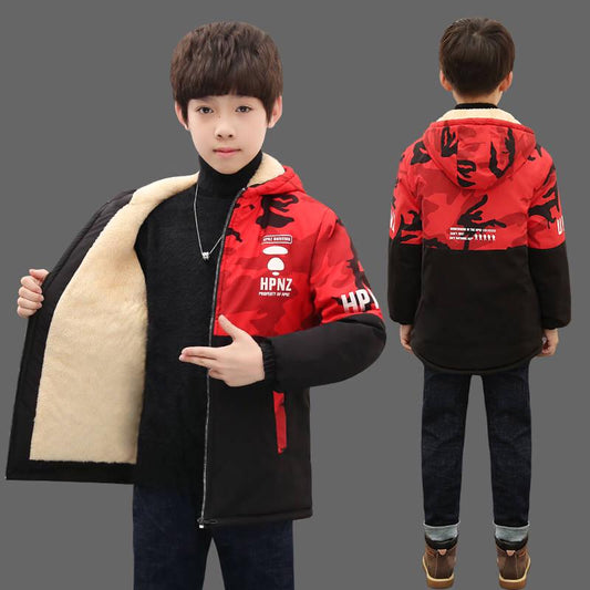 Children's Clothing Children's Coat Winter Style Letter Print Warm Jacket Boys Cotton Hooded Jacket