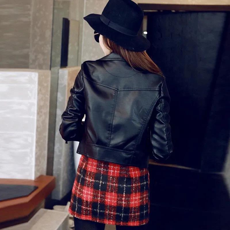 Autumn and Winter Leather Jacket Black Motorcycle Leather Jacket Short PU Leather Jacket for Women