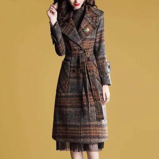 Autumn and Winter Woolen Coat Korean Style Slim-fit Belt Woolen Coat Women's Thick Large Size Mid-length Over-the-knee Coat