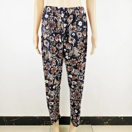 Women's Spring Summer Large Size Loose Long Pants Female Printing Elastic Waist Casual Trousers