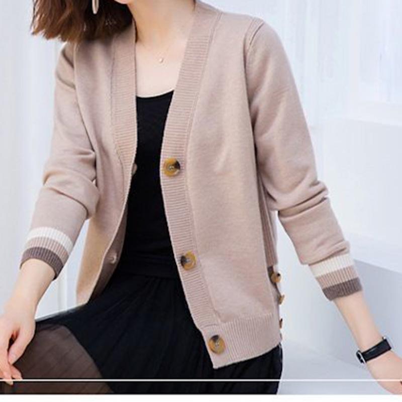 Spring and Autumn Style Shawl Solid Color Versatile Sweater Button Knit Sweater V-neck Gentle Warmth Trend