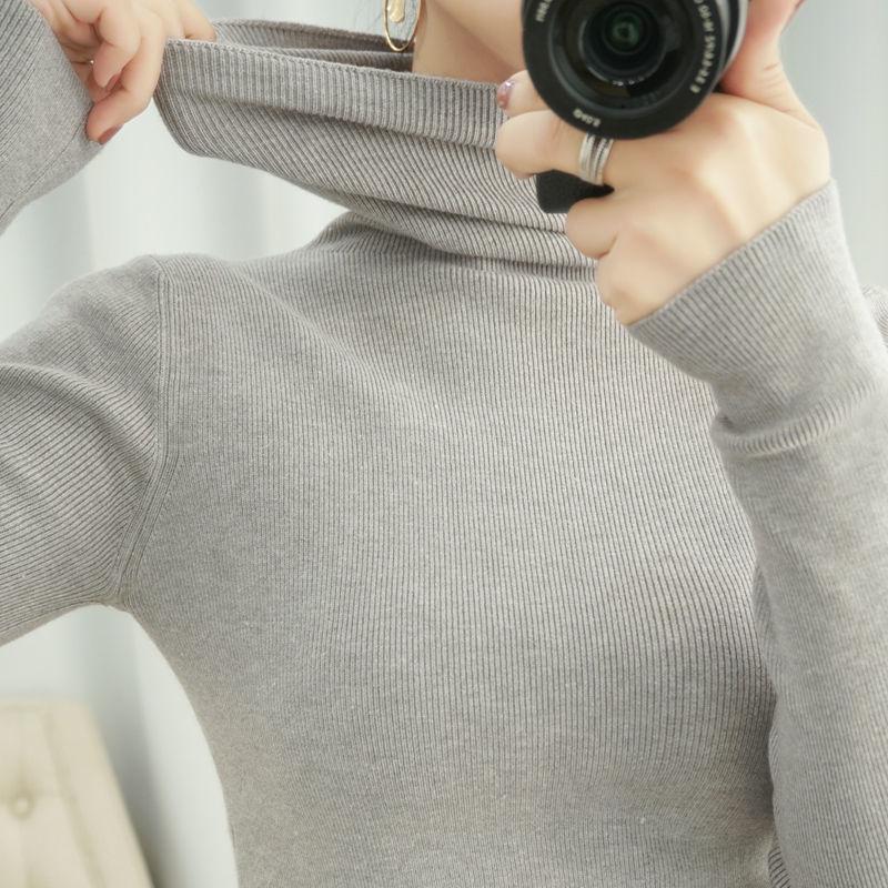Autumn and Winter New Pile High-neck Woolen  Ladies Slim Tight-fitting Long-sleeved Sweater Base Sweater