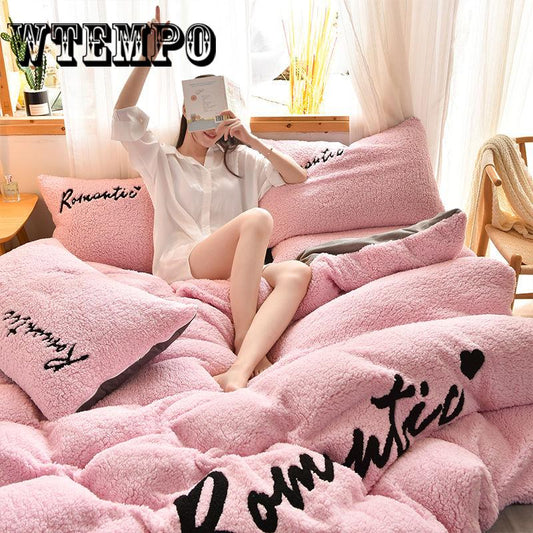 4pcs Bedding Sets Soft Cashmere Duvet Cover Pillowcase Bed Sheet Winter Bedroom Decoration