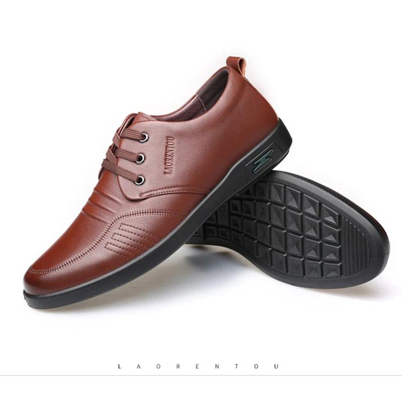 Men's Spring and Autumn Business Leather Shoes Real Cowhide Round Toe Breathable Dad Shoes Husband Casual Shoes Korean Men's Lace-up Shoes