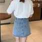 Pofulove Women Summer High Waist Irregular Denim Hip Skirt Student Anti-light Thin Mini A-line Skirt