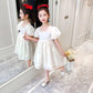 Girls Dress Summer Temperament Solid Color Retro Style Puff Sleeve Princess Dress 4-8 Years Old Girl Sweet Dress A-line Skirt