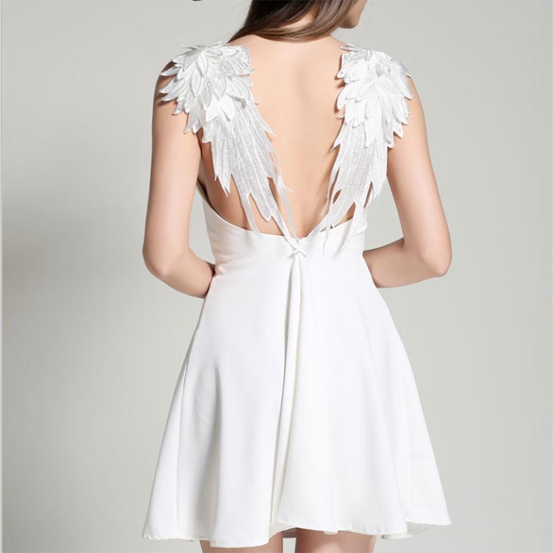 Fashion Sexy Black Lace Wings Backless Spaghetti Strap Dress Sleeveless Fitted Dress Summer Dresses