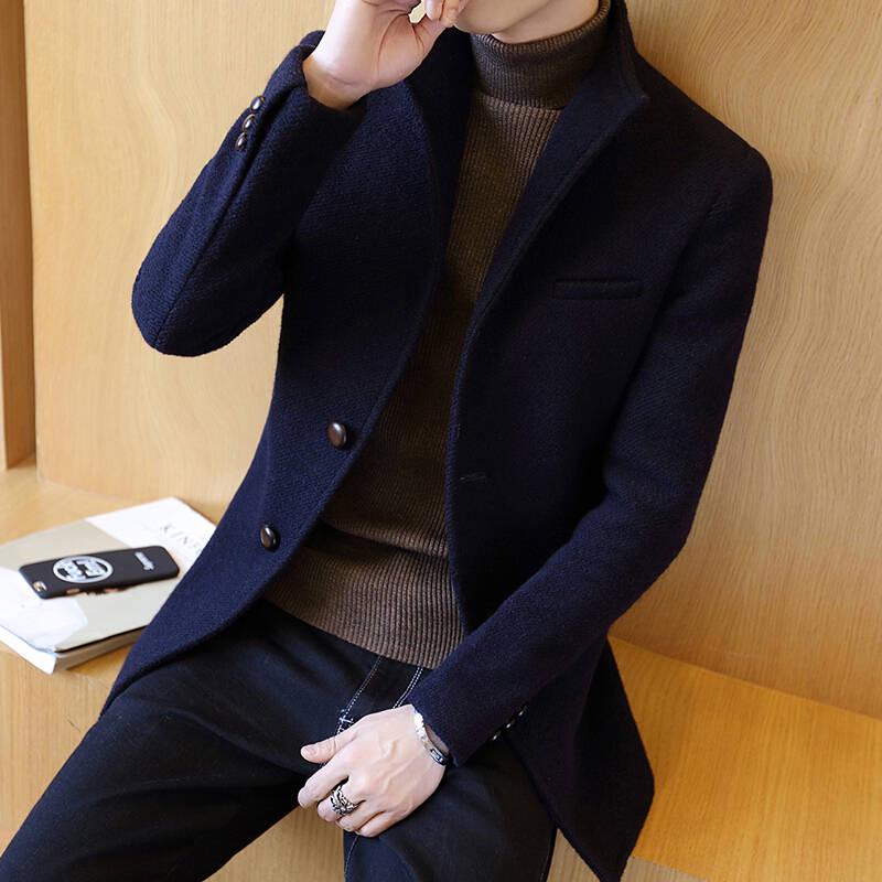 Men Winter Wool Coat Men's Jacket Solid Simple Blends Woolen Coat Male Trench Coat Casual Overcoat
