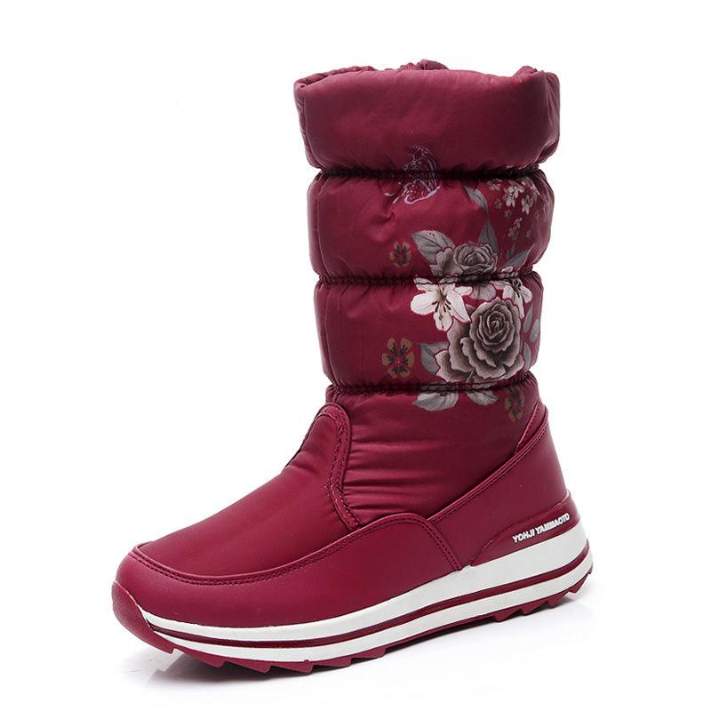 Snow Boots Women's Thick Winter Waterproof Non-slip Warmth and Velvet Cotton Shoes Mid-to-high Boots