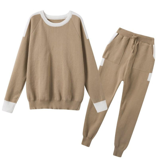 2pcs/set Women Outfits Soft Knit Suit O-neck Pullover Sweater and High Wasit Knitted Pants Two Piece Set Tracksuits