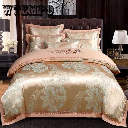 Jacquard Bedding Set King Queen Size Bedroom Jacquard Satin Quilt Cover Set Bedspread Set Pillowcase