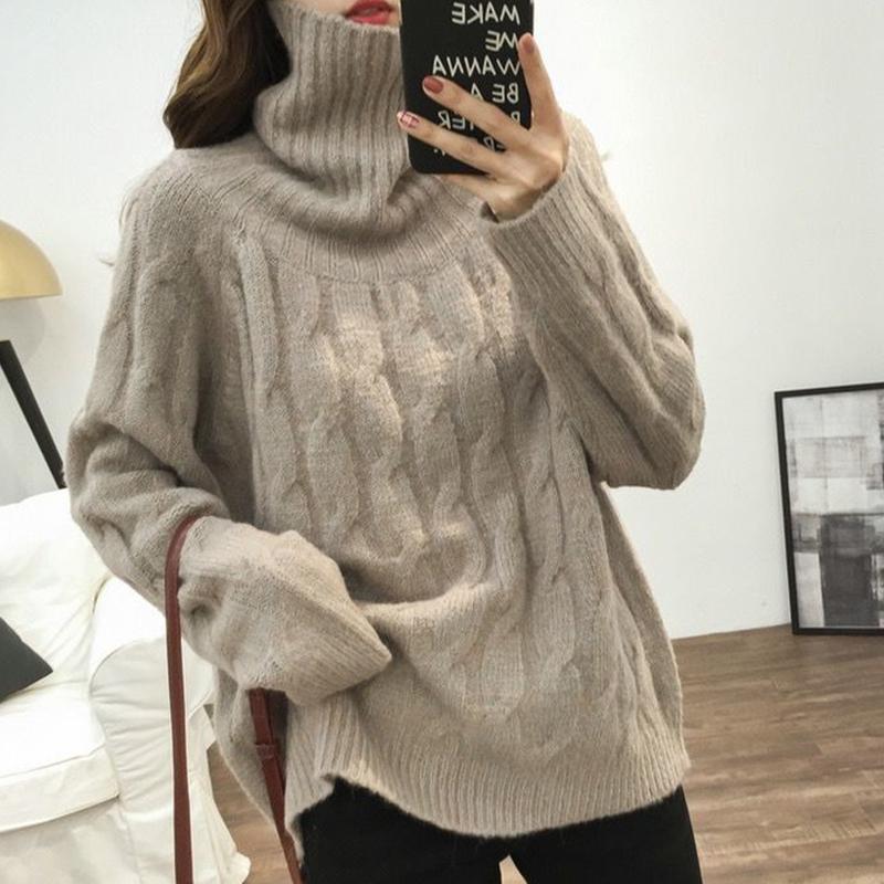 Sweater Turtleneck Bottoming Shirt Women's Solid Color Twist Casual Pullover Sweater Autumn  Winter Outerwear