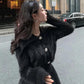 Mink Fleece Turn Down Collar Short Sweater Early Autumn Soft Waxy Diamond Button Knitted Cardigan Small Fragrance Jacket