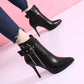 Women Mid Calf Boots Pointed Toe Zippers Martin Casual Lace-up High Heel Boots Ankle Boot Winter