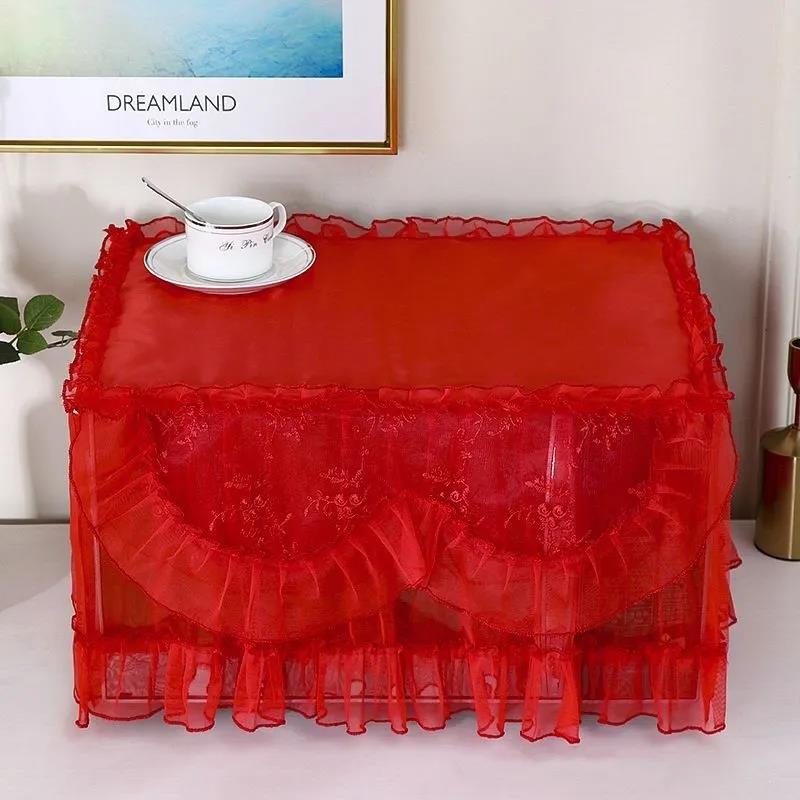 Lace Yarn Edge Microwave Oven Cover Cloth Dustproof Curtain Kitchen Household Antifouling Cover Towel