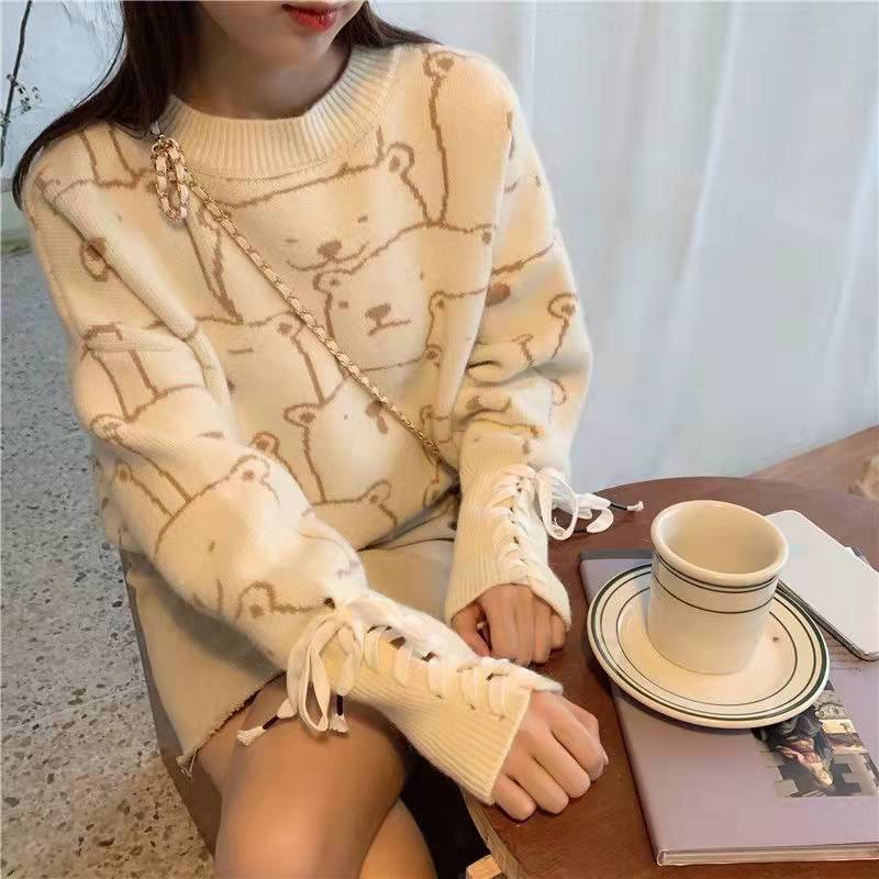 Harajuku Korea Funny Cartoon Long Sleeve Knit Sweater Women Autumn Sweet Loose Turtleneck Fashion Casual Women Sweater