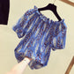 One-shoulder Top Women's Short-sleeved Loose-fitting Belly Slimming Women's Blouse Floral Chiffon Shirt Top Women's Off-shoulder Chiffon Shirt