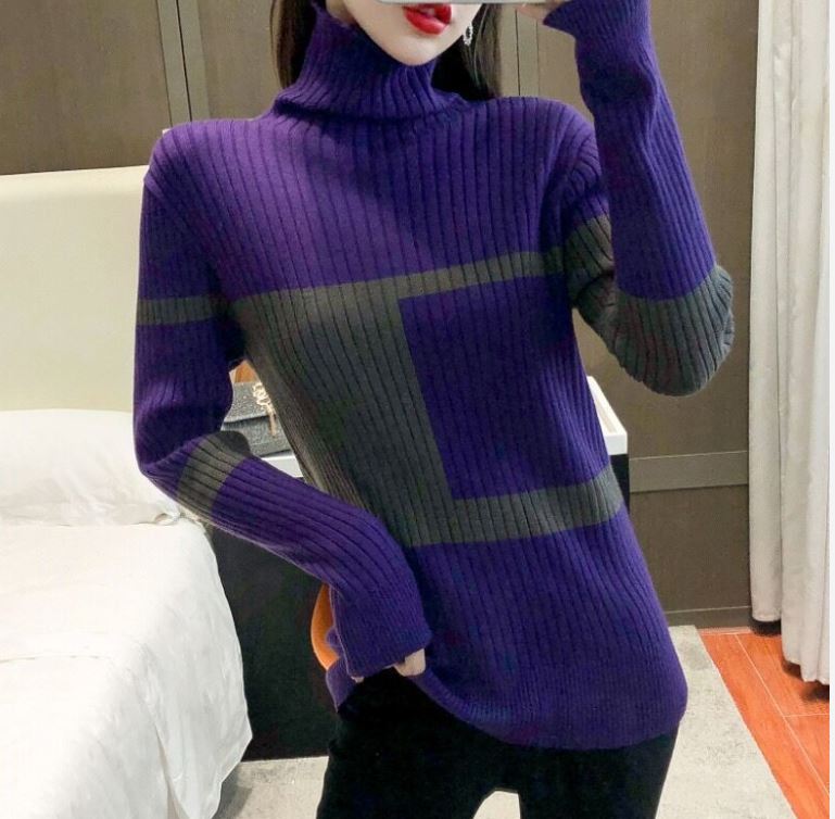 Jacquard Turtleneck Thickened Sweater Women's Autumn and Winter with Foreign Style Pile Collar Knitted Bottoming Shirt