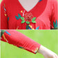 Ethnic Style V-neck Embroidery Long-sleeved Dress Bohemian Style Spring and Autumn Large Size Loose Middle Calf Length
