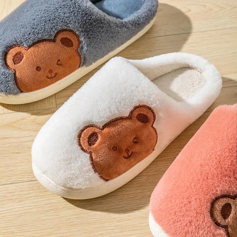 Women Winter Slippers Home Dormitory Cute Warm Slippers Furry Thick Plus Size Non Slip Slippers Women Men Cotton Shoes