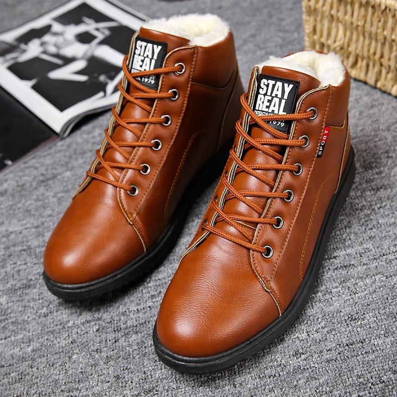 Outdooor Casual Men Cotton Boots Plus Velvet Warm Mid-top Shoes Men Boots Short Men Shoes