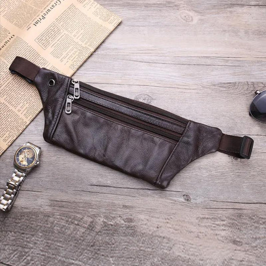 Genuine Leather Waist Bag Men's Messenger Bag Multifunctional Waterproof Mobile Phone Large Capacity Cashier Bag