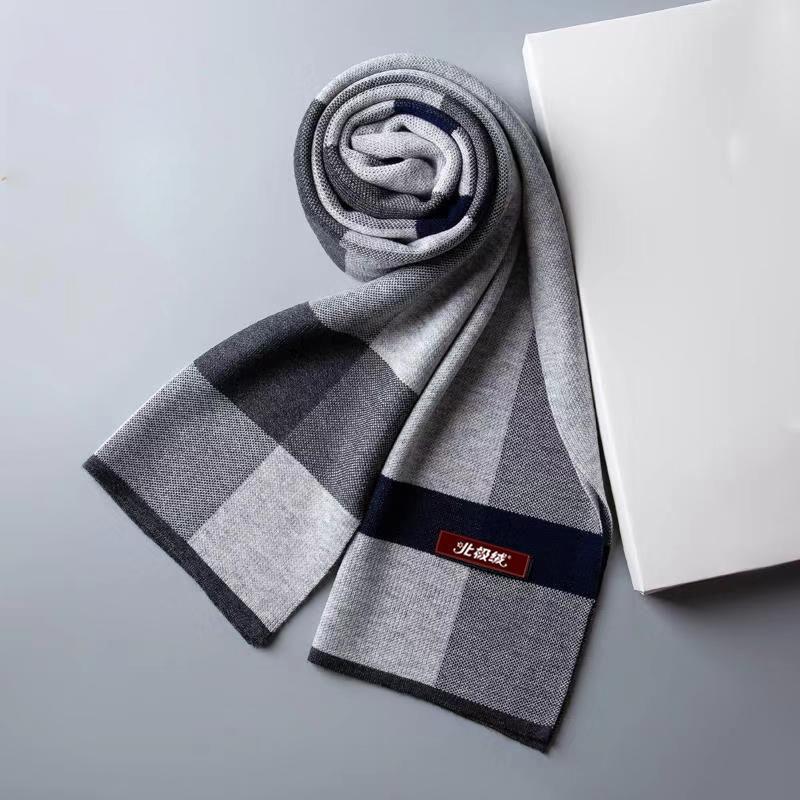 Winter Cashmere Scarf Men's Korean Plaid Print Wool Scarf High-end Fashion Warm Scarf