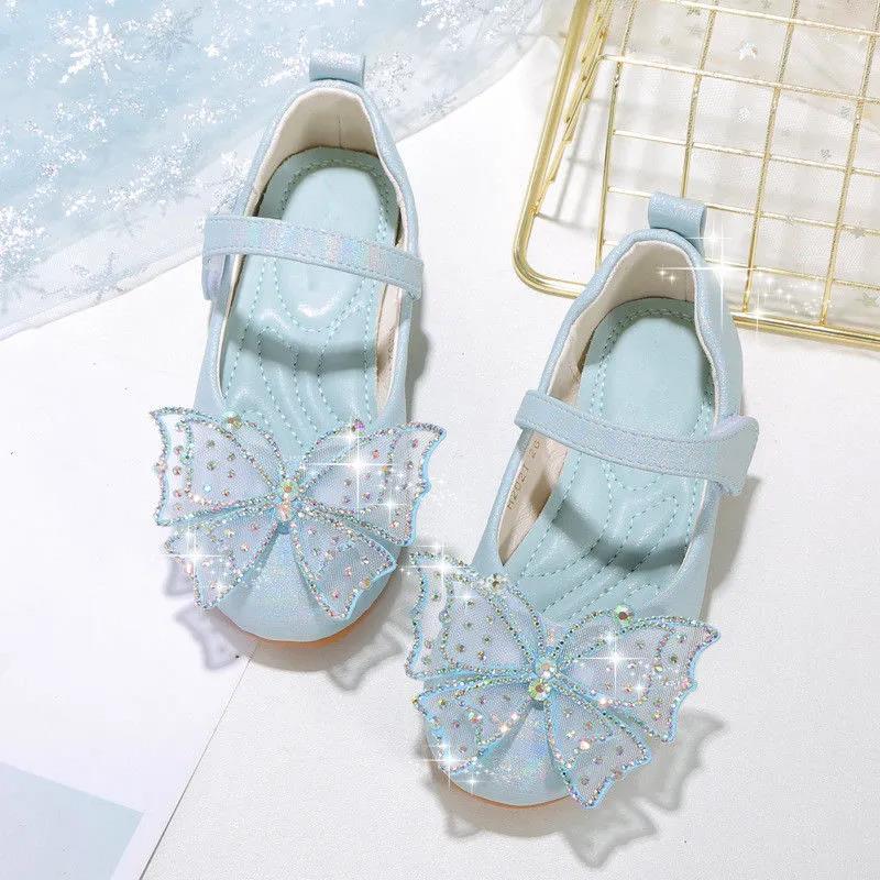 White Pink Blue Kids Baby Flower Shoes Children Wedding Party Dress Princess Leather Sandal for Little Girl Dance Shoes